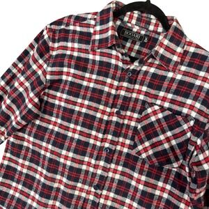 Men Red Navy Plaid Button Down Shirt M Lumberjack Rustic Outdoor Americana Cabin